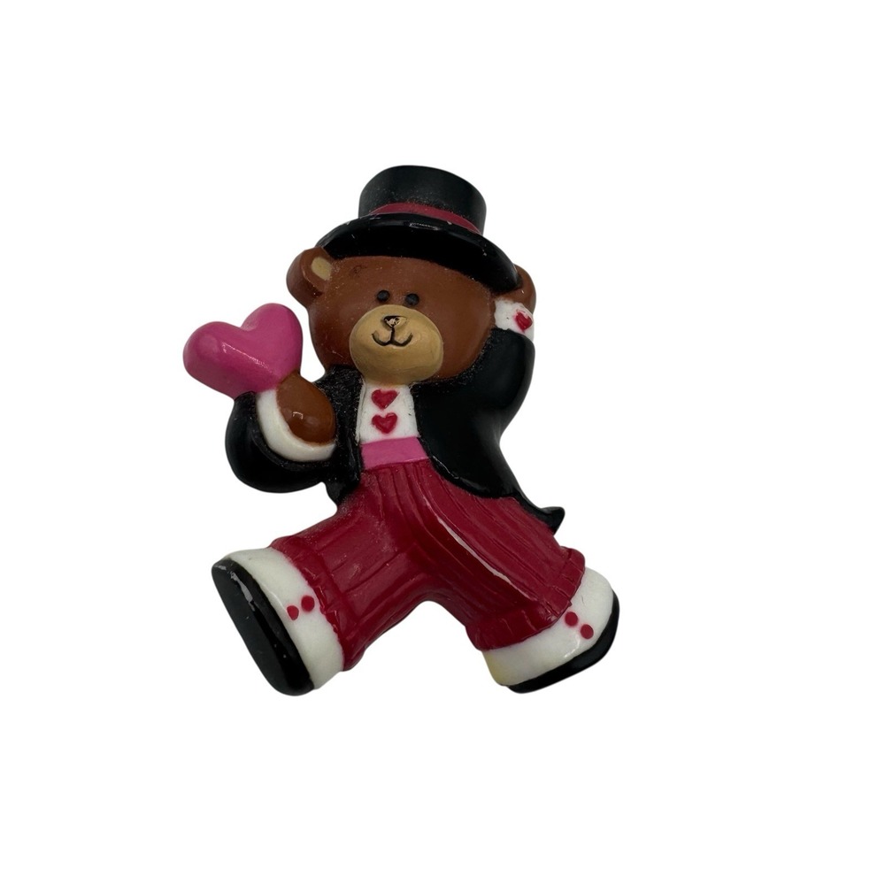 Vtg Hallmark Valentine Lapel‎ Pin Top Hat Bear Hard Plastic